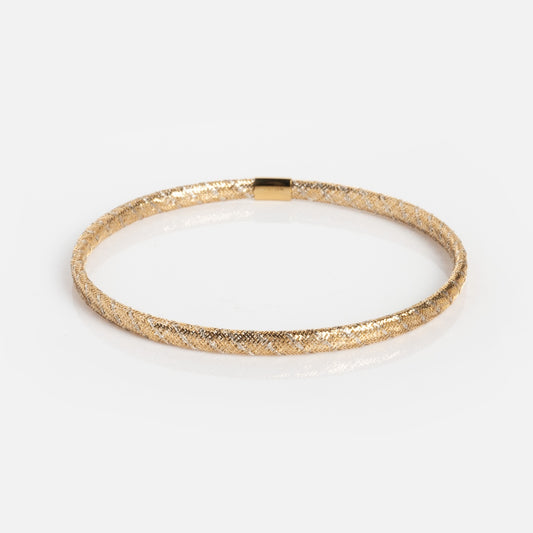 Family Gold Solid Gold Mixed Metal Mesh Bracelet on white background