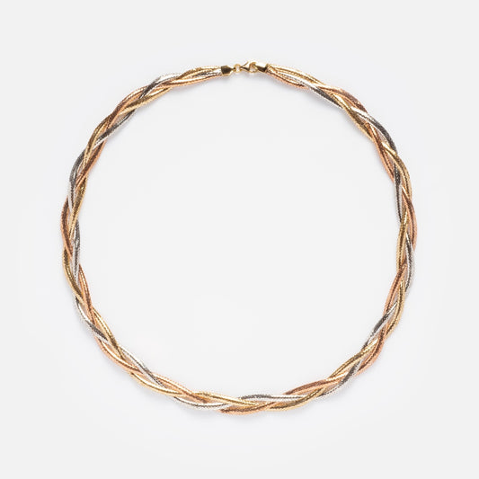 Family Gold Solid Gold Braided Mixed Metal Mesh Necklace on white background