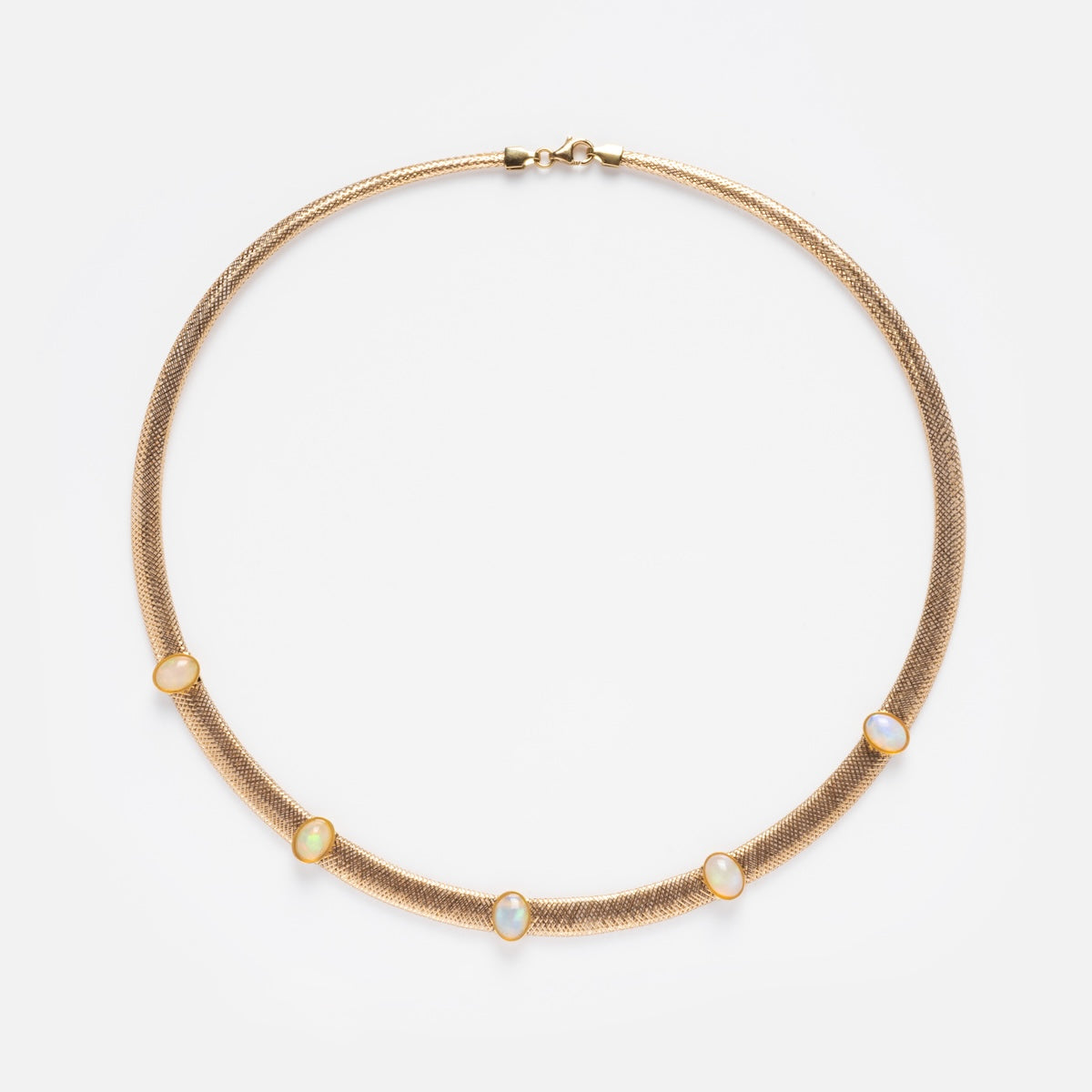 Family Gold Solid Gold Opal Mesh Necklace on white background