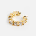 The Oh She Fancy Ear Cuff features 18k yellow gold and clear simulated diamonds in a half-circle design, shown against a plain white background.