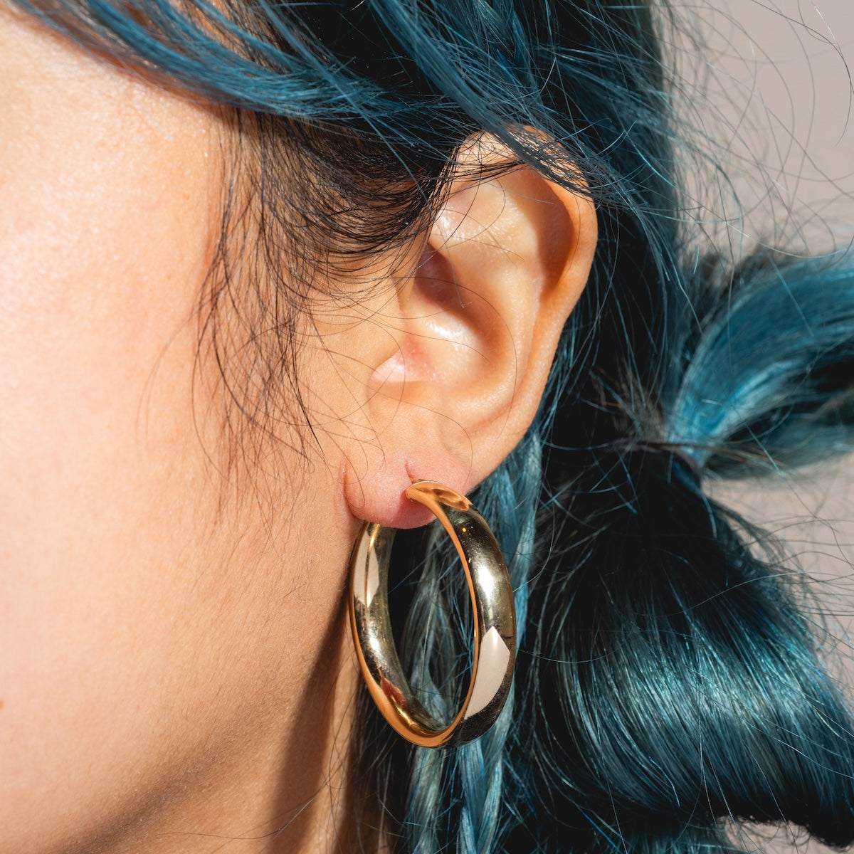 Solid Gold Large Hollow Hoops in White Gold