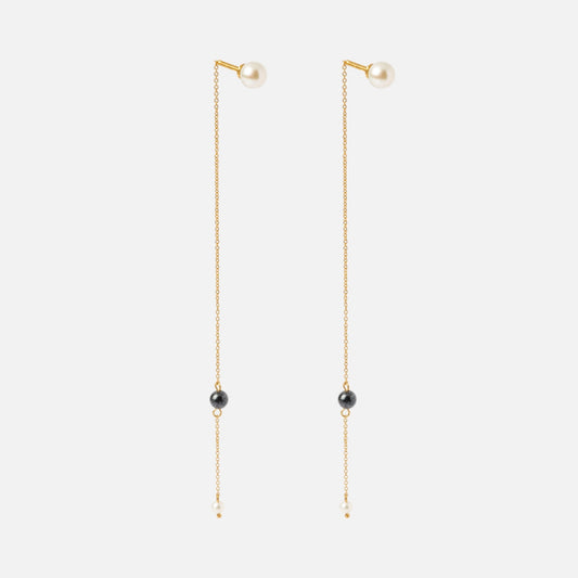 Solid Gold Freshwater Pearl Threader Earrings
