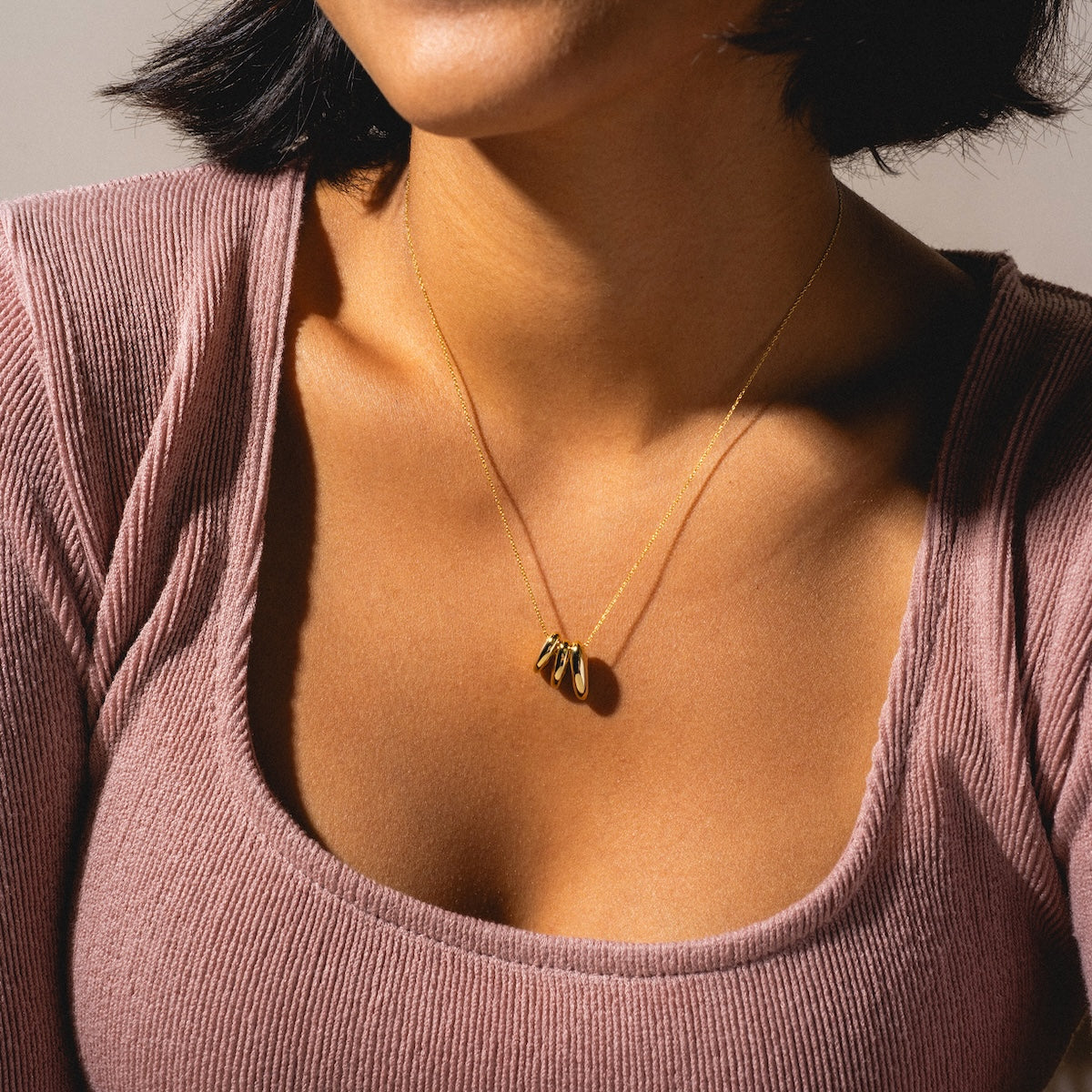 Gold Triple Puffy Oval Necklace