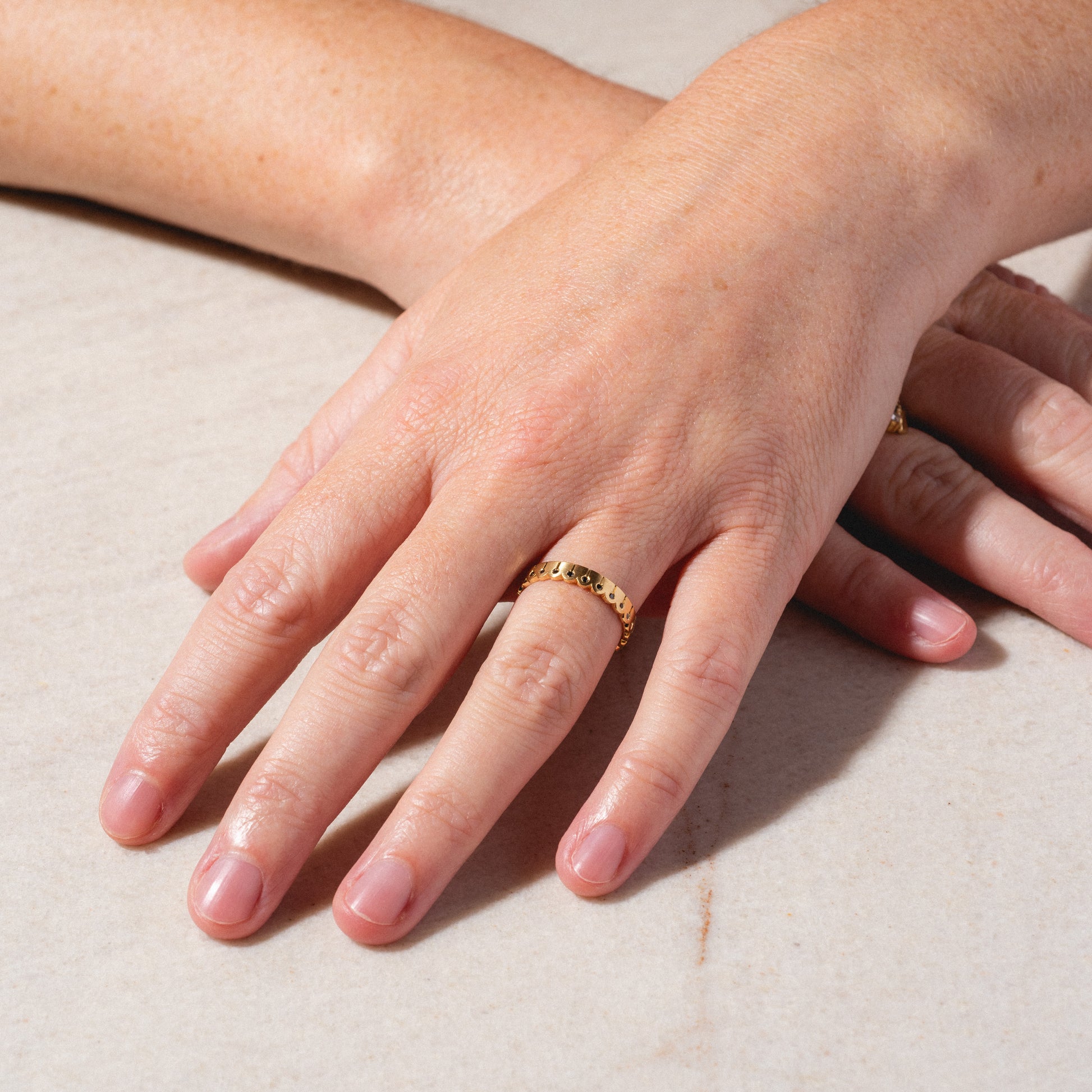 Black Diamond and Matte Gold Stacking Ring - Main Image