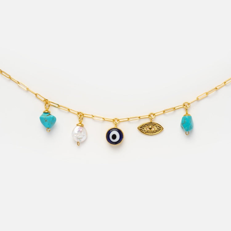 Cornicello Evil Eye and Turquoise Charm Necklace
