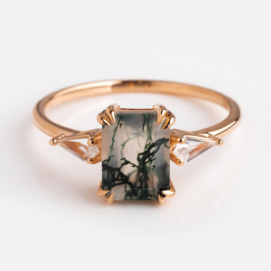 9kt Rose Gold Moss Agate and Topaz Annabelle Ring