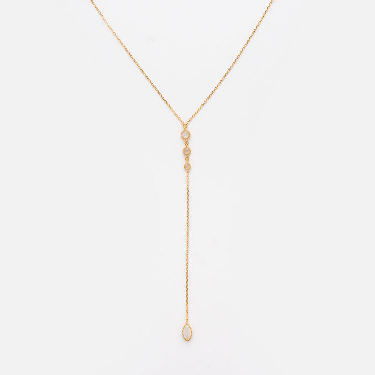 Solid Gold 9 Lives Cats Eye Moonstone Lariat