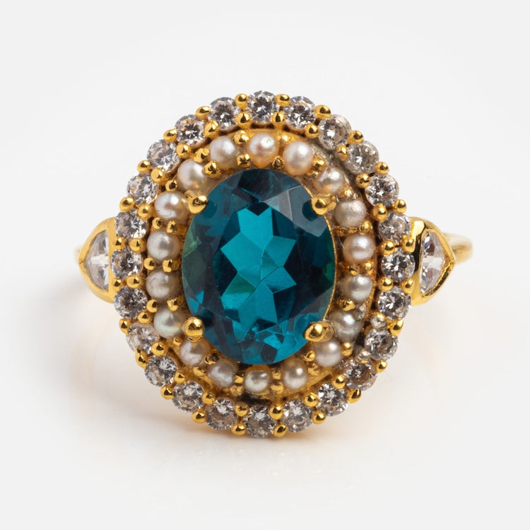 London Blue Topaz and Pearl Daphne Ring