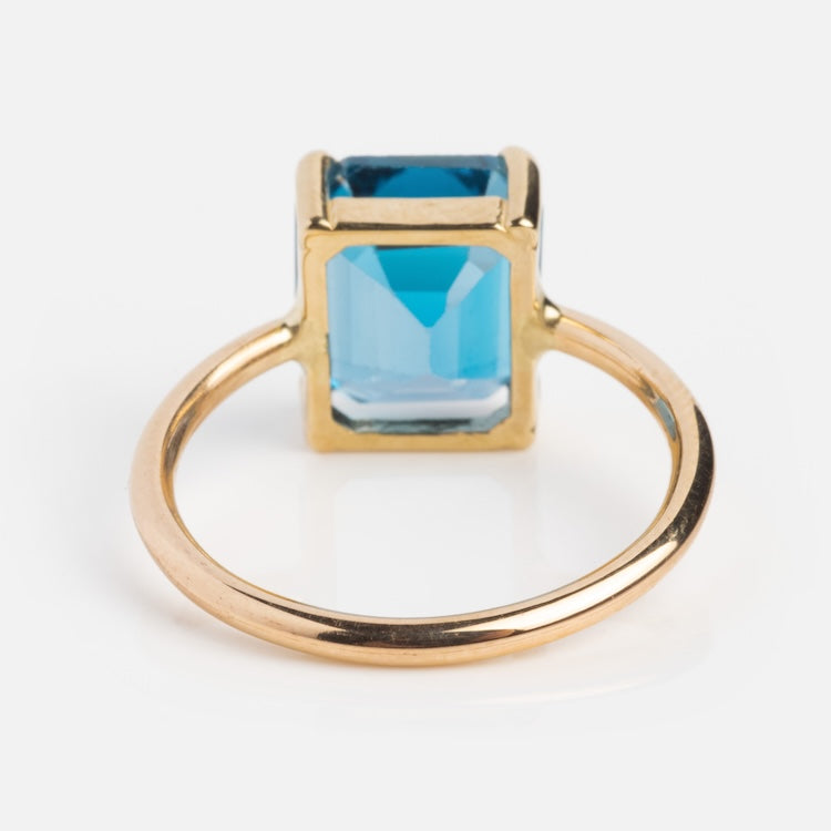 One of a Kind Emerald Cut London Blue Topaz Ring