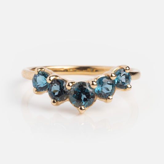 One of a Kind Graduated Crown London Blue Topaz Ring
