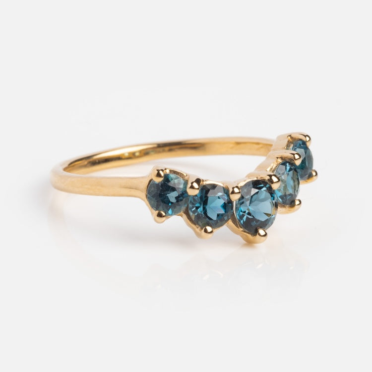 One of a Kind Graduated Crown London Blue Topaz Ring