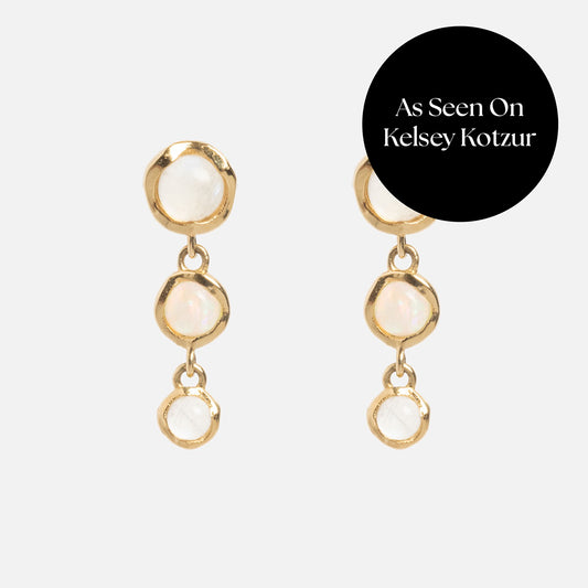 Solid Gold Horizon Moonstone and Opal Drop Earrings