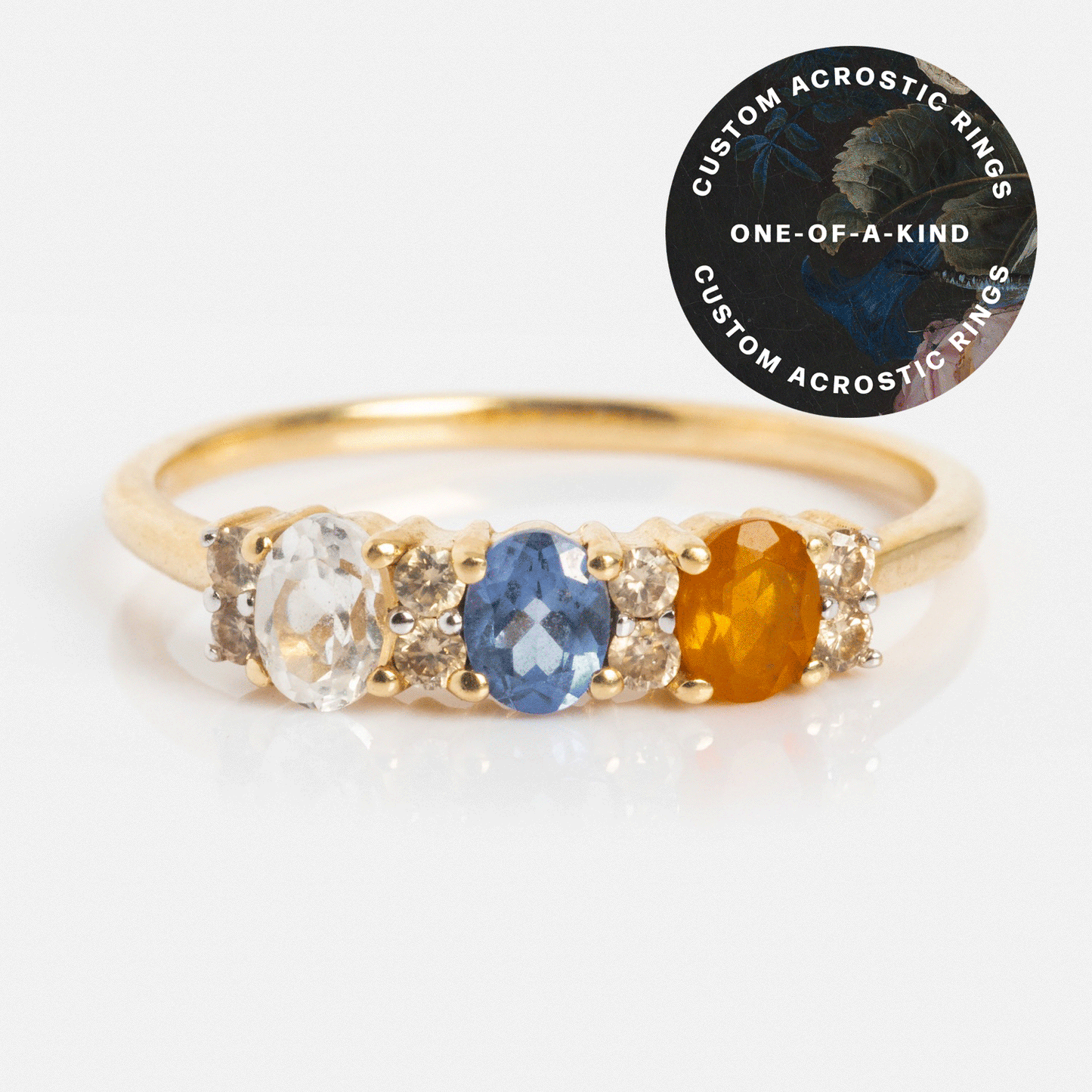 Customizable Acrostic Oval Gemstone Ring