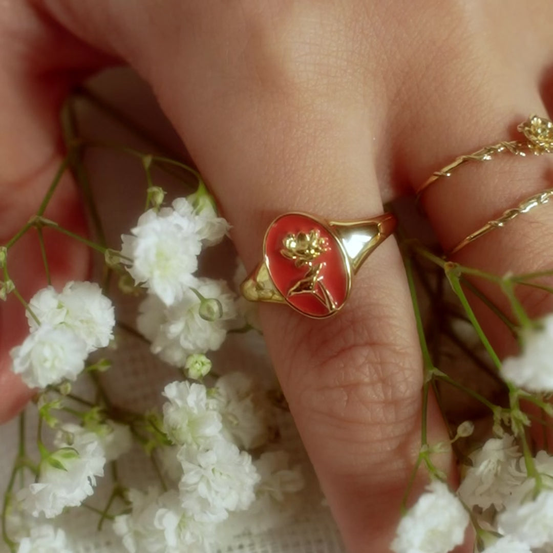 Blooming Color Adjustable Enamel Birth Flower Ring | Local