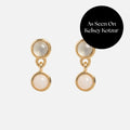 Solid Gold Morning Mist Moonstone and Opal Drop Studs
