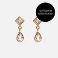 Solid Gold Radiant White Topaz Drop Studs
