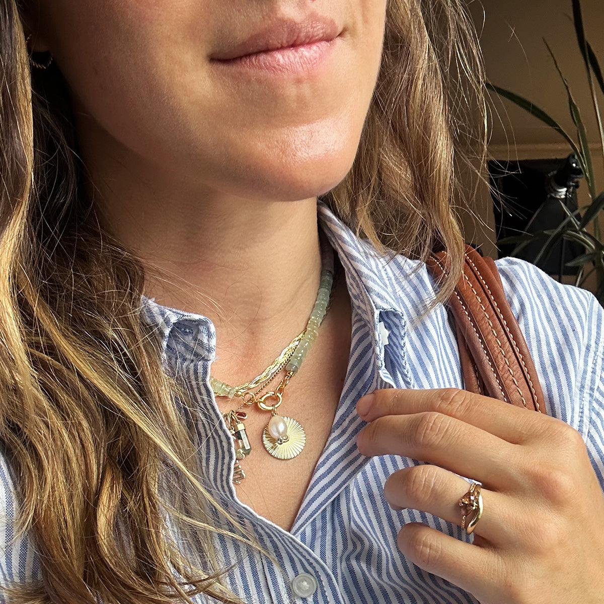 Beaded Gemstone Charm Holder Necklace