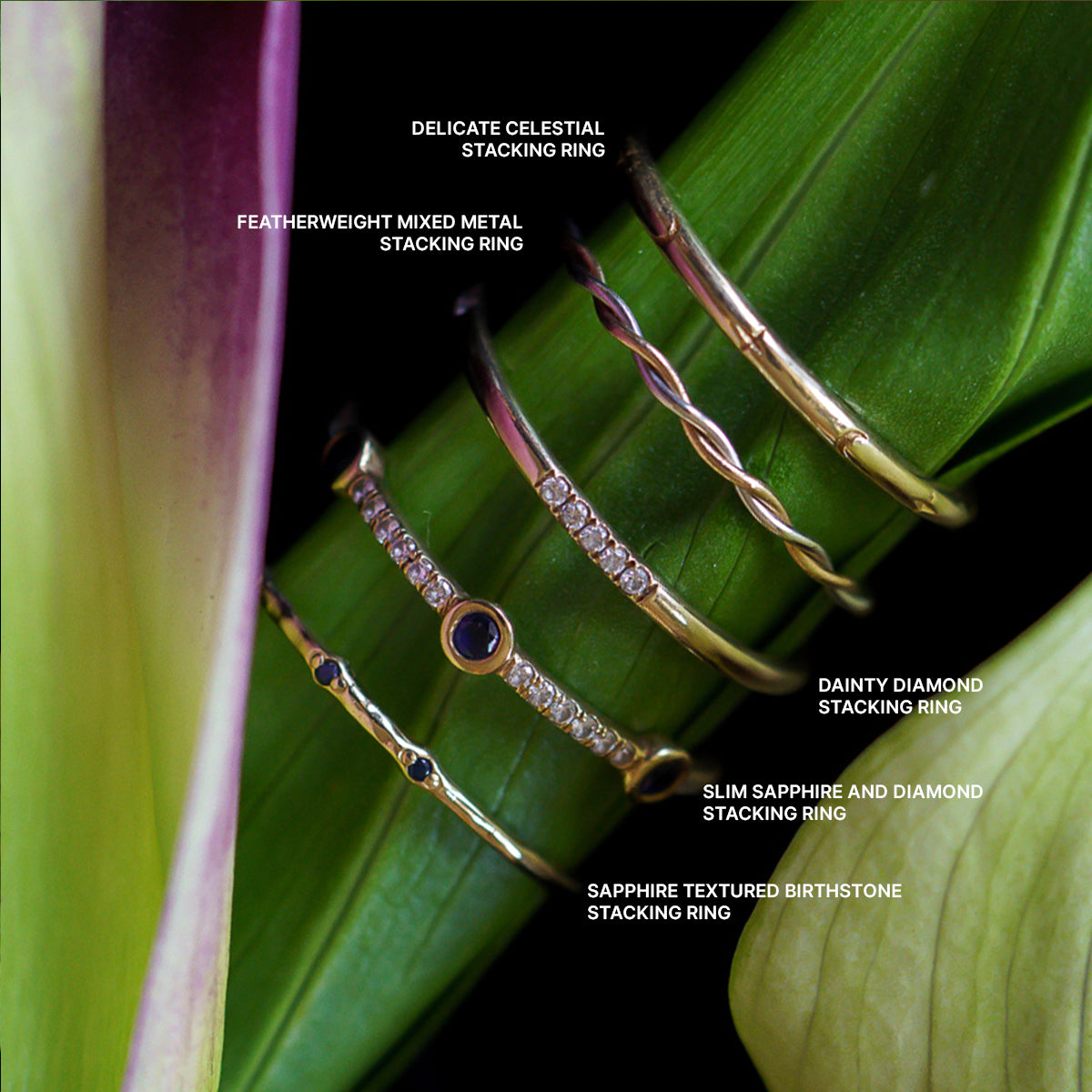 Solid Gold Slim Sapphire and Diamond Stacking Ring | Local Eclectic ...