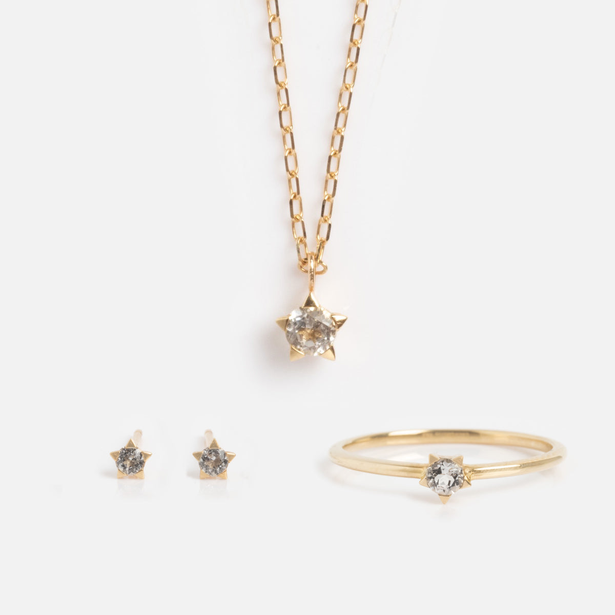 Solid Gold White Topaz Dainty Starlight Bundle