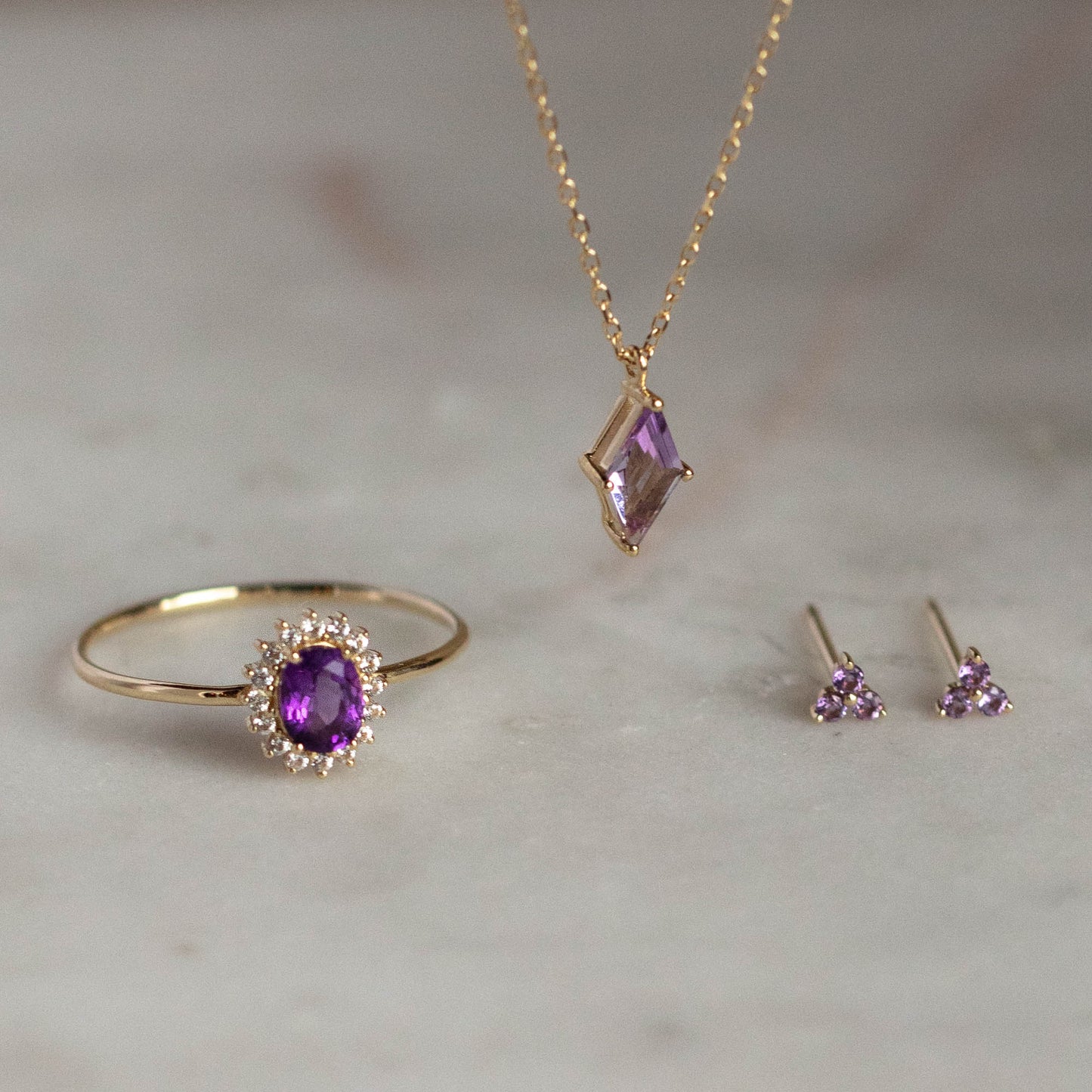 Solid Gold February Capsule Amethyst Halo Ring