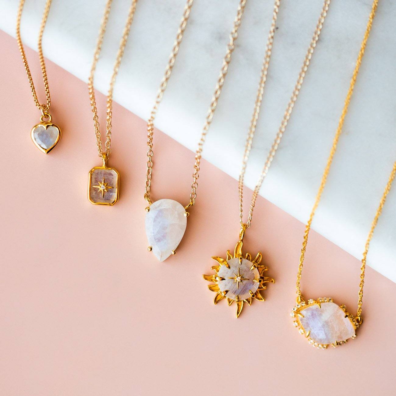 Rainbow Moonstone & Diamond Manifest Your Dreams Pendant Necklace necklaces La Kaiser 