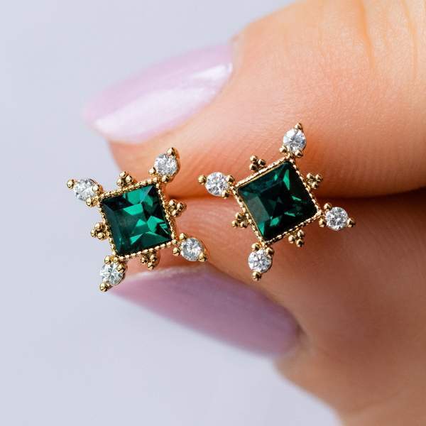 Sierra Gold stud earrings in emerald from Lover's Tempo 