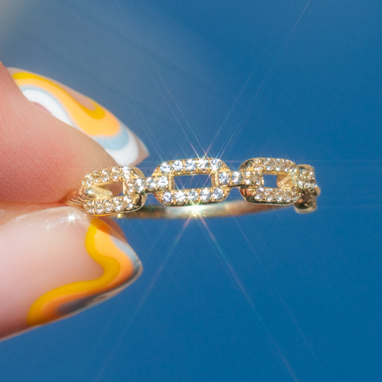 Chain Rings Gold, Solid-Gold Rings, Dainty Ring, Delicate Ring 14K Gold / 9 / White Sapphire