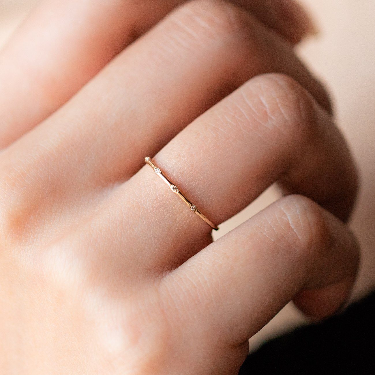 Ultra thin hammered solid gold ring, Tiny hammered solid gold band -  Elegant Jewel Box | Fine Jewellery