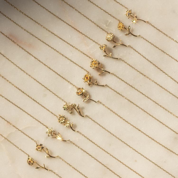 Local Eclectic Gold Birth Flower Necklace with Birth Month Stone