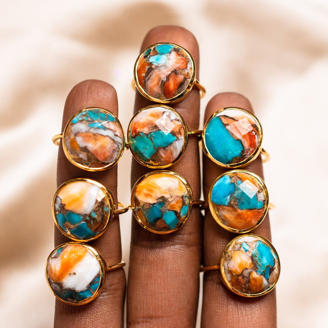 Local Eclectic Oyster Turquoise Gold Statement Ring