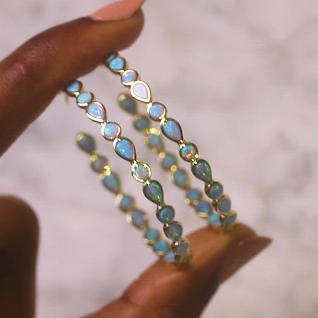 Local Eclectic Gold And Blue Opal Hoop Earrings