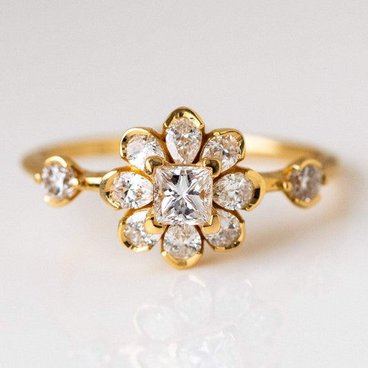Local Eclectic Gold Diamond Flower Engagement Ring
