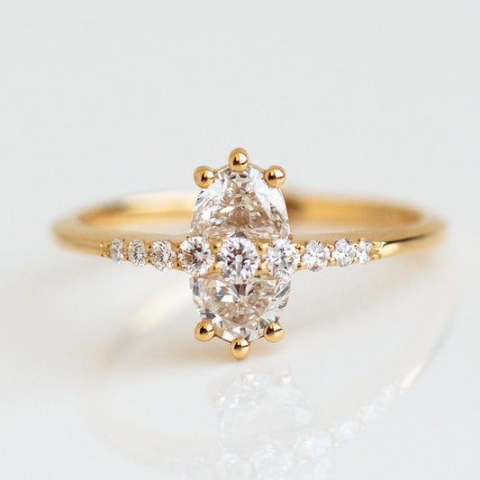 Two Stone Engagement Ring with Half Moon Cut Diamonds unique modern yellow gold solid fine jewelry artemer