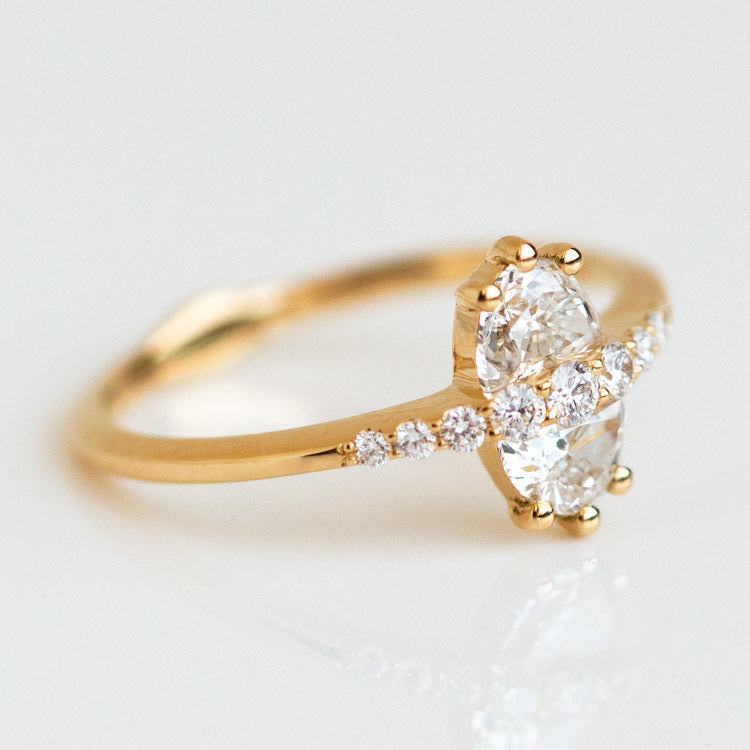 Two Stone Engagement Ring with Half Moon Cut Diamonds unique modern yellow gold solid fine jewelry artemer