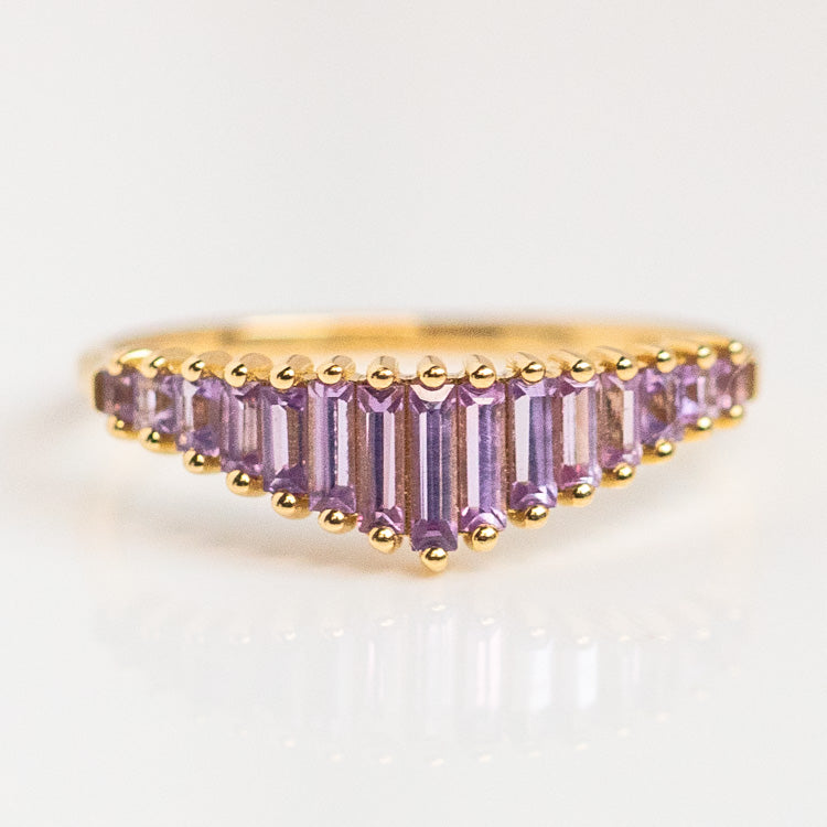 Baguette Cut Lilac Sapphire Ring yellow gold solid fine jewelry modern artemer