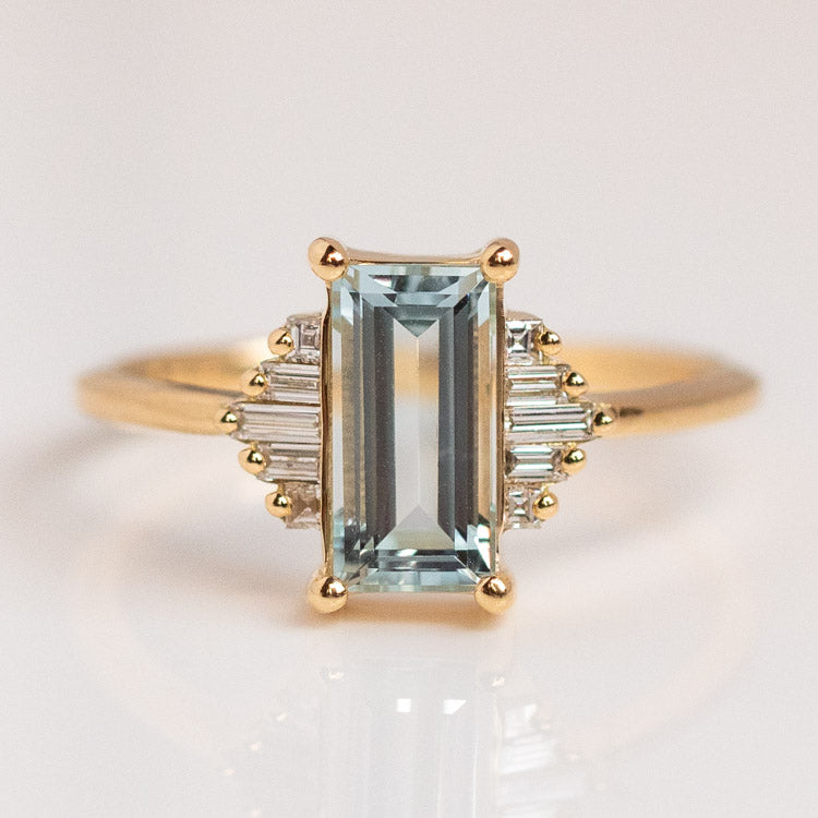 Local Eclectic Baguette Cut Aquamarine and Diamond Ring Local Eclectic Baguette Cut Aquamarine and Diamond Ring