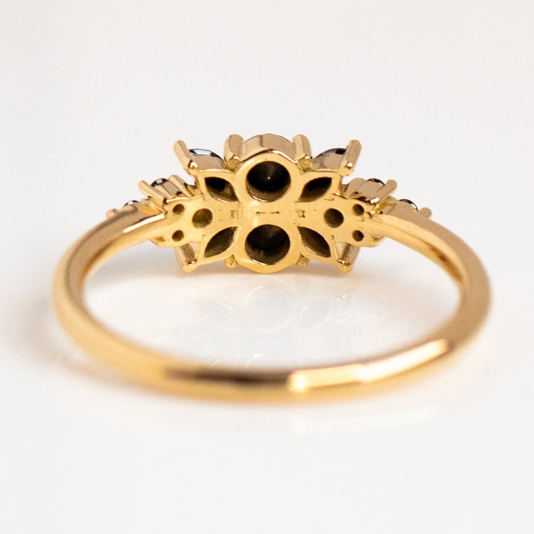 Black Diamond Flora Engagement Ring yellow gold modern statement moody fine jewelry artemer