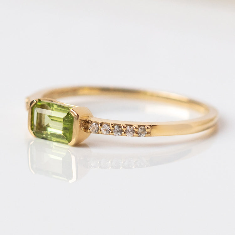 14k Peridot Baguette and White Sapphire Ring