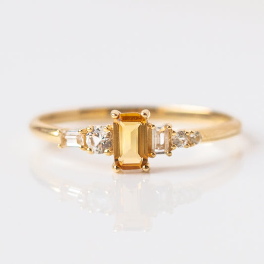 14k Citrine and White Sapphire Asymmetrical Ring