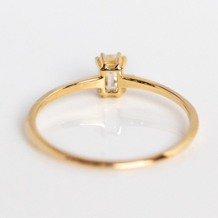 14k Emerald Cut Delicate Diamond Engagement Ring solid yellow gold dainty minimal fine jewelry carried jewels