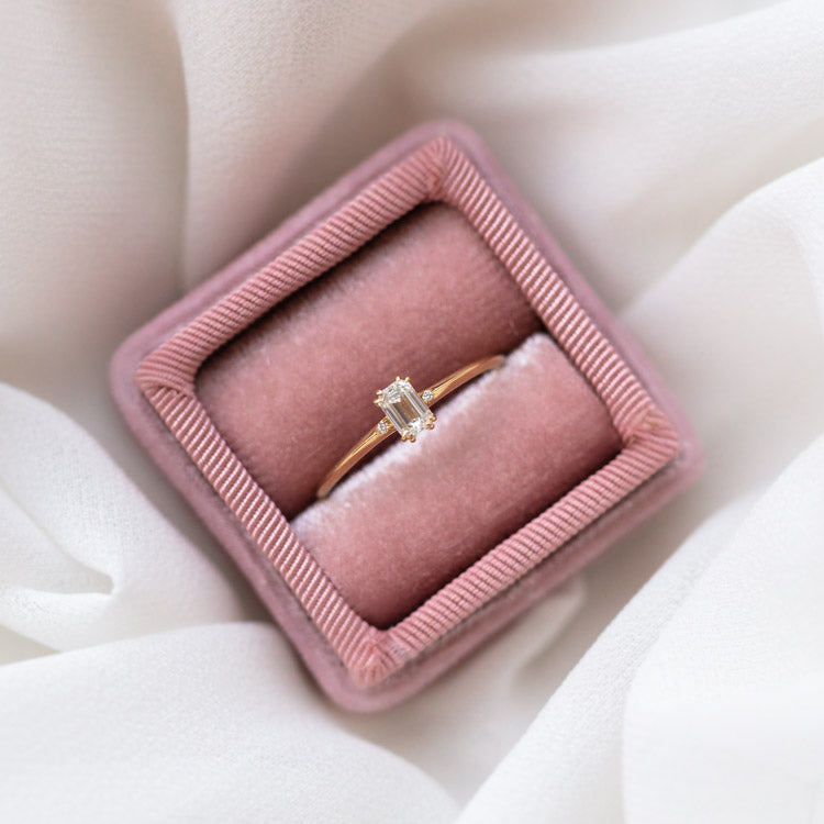 14k Emerald Cut Delicate Diamond Engagement Ring solid yellow gold dainty minimal fine jewelry carried jewels