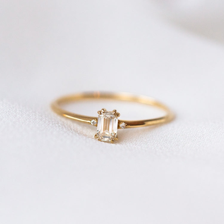 14k Emerald Cut Delicate Diamond Engagement Ring solid yellow gold dainty minimal fine jewelry carried jewels