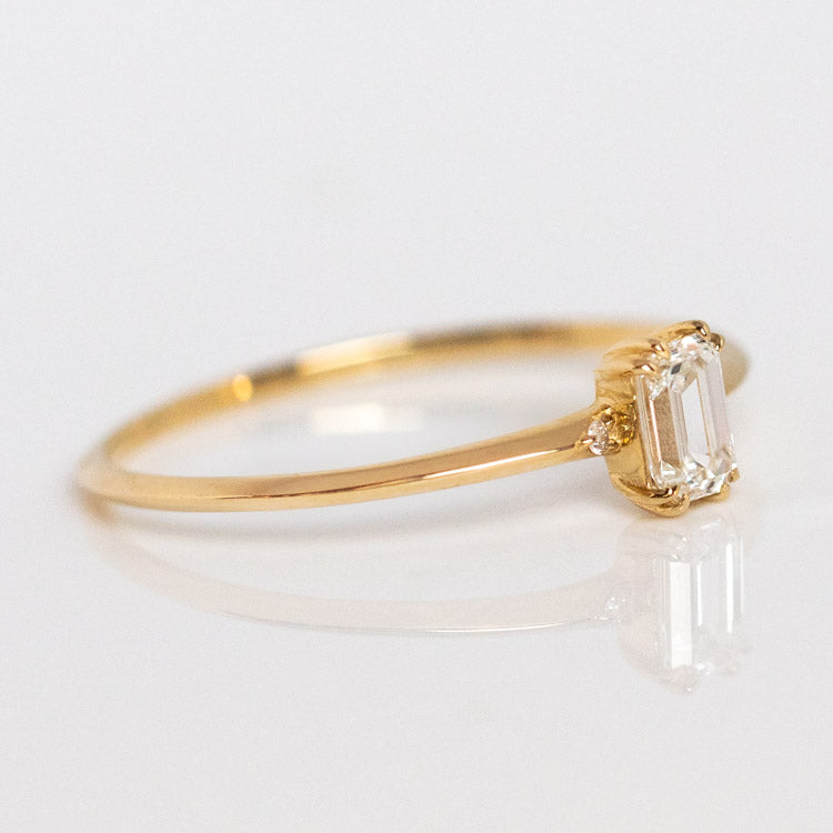 14k Emerald Cut Delicate Diamond Engagement Ring solid yellow gold dainty minimal fine jewelry carried jewels