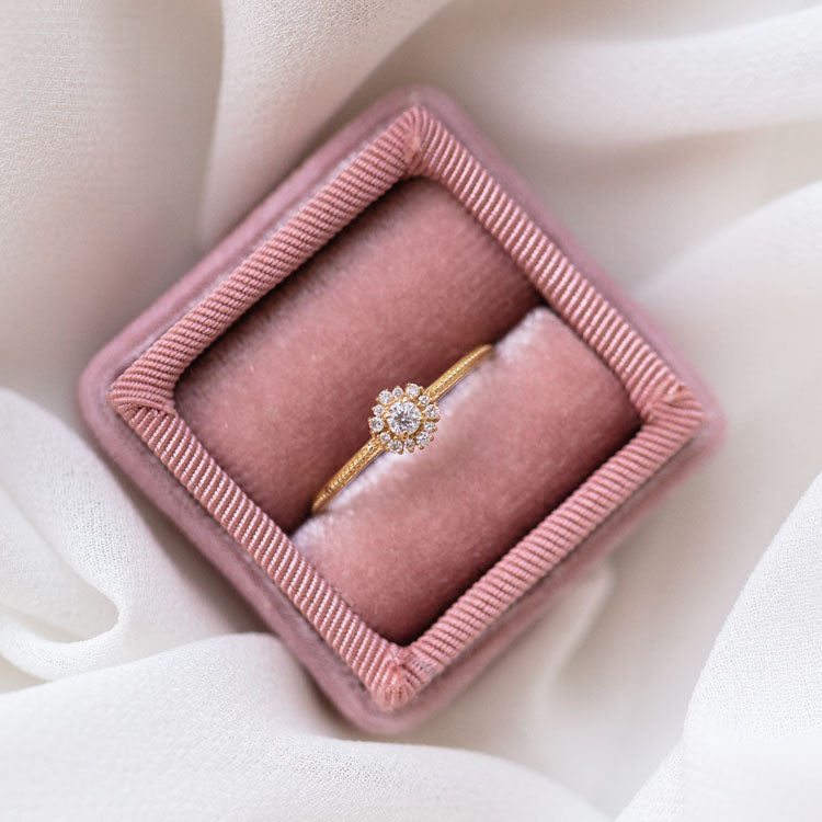 14k Round Cut Diamond Floral Engagement Ring dainty yellow gold fine solid minimal modern jewelry carried jewels