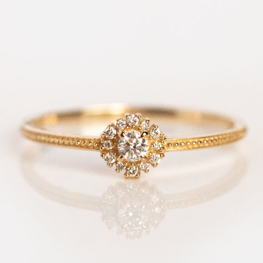 14k Round Cut Diamond Floral Engagement Ring