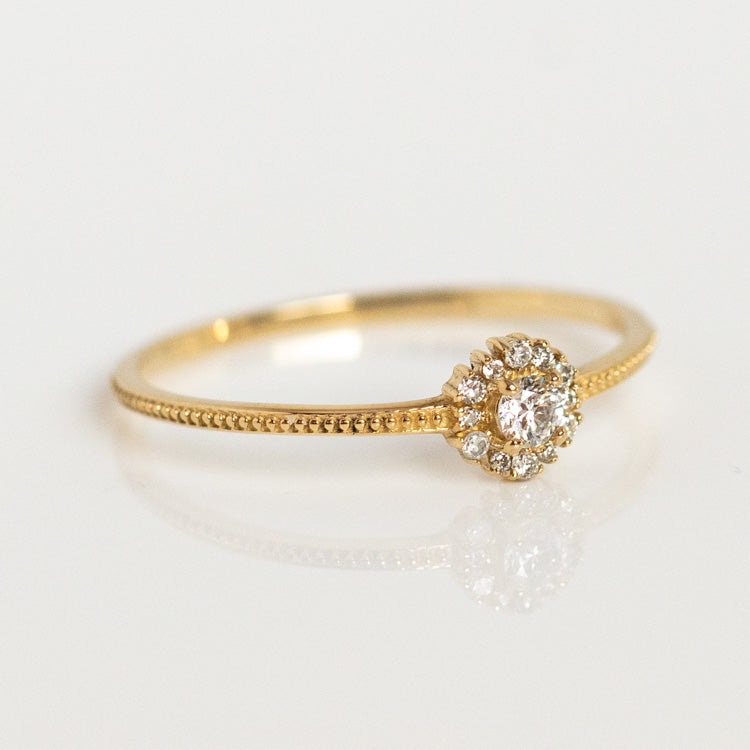 14k Round Cut Diamond Floral Engagement Ring dainty yellow gold fine solid minimal modern jewelry carried jewels