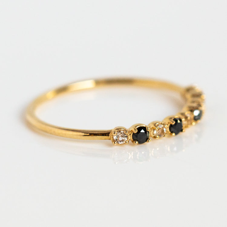 14k Classic White Sapphire and Black Diamond Band