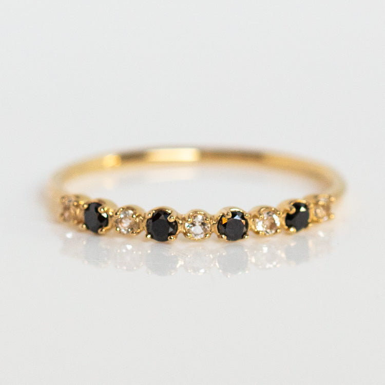 14k Classic White Sapphire and Black Diamond Band