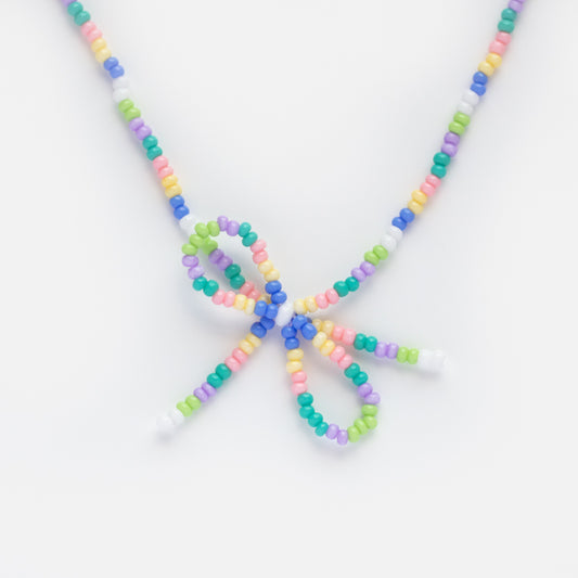 Ballet Pastel Stripe Beaded Bow Necklace
