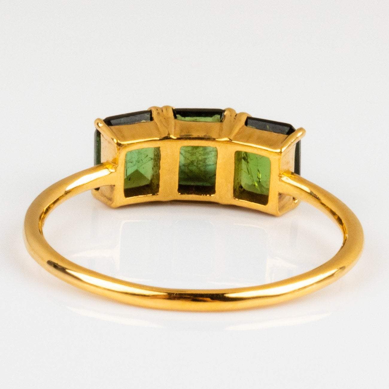 Tourmaline Moss Green Square Cut Gold Vintage Ring